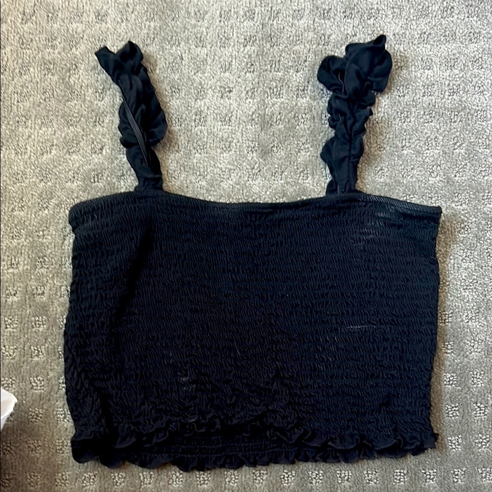Forever 21 Black Smocked Tank Top with Ruffled Straps
